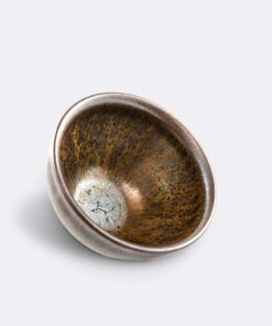 稀有茶碗 鐵釉櫻木灰束口茶碗