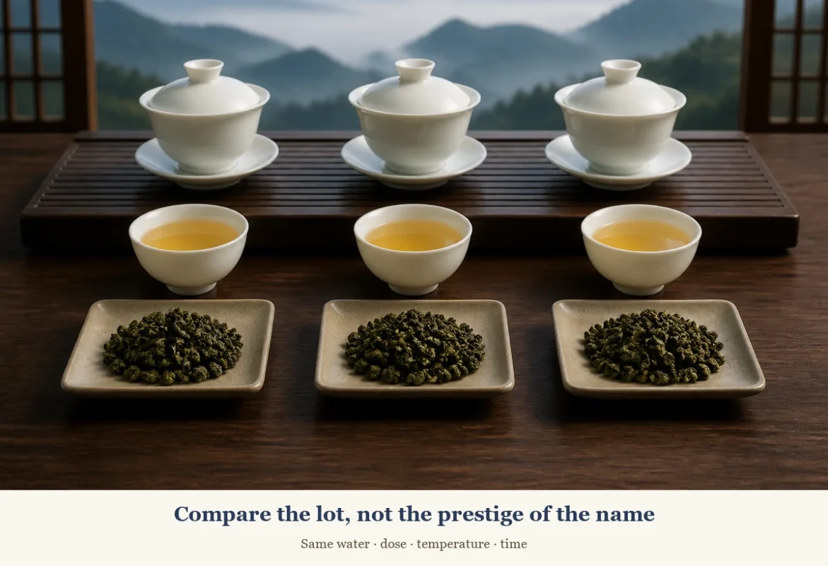 Comparing Alishan tea samples under the same brewing conditions
