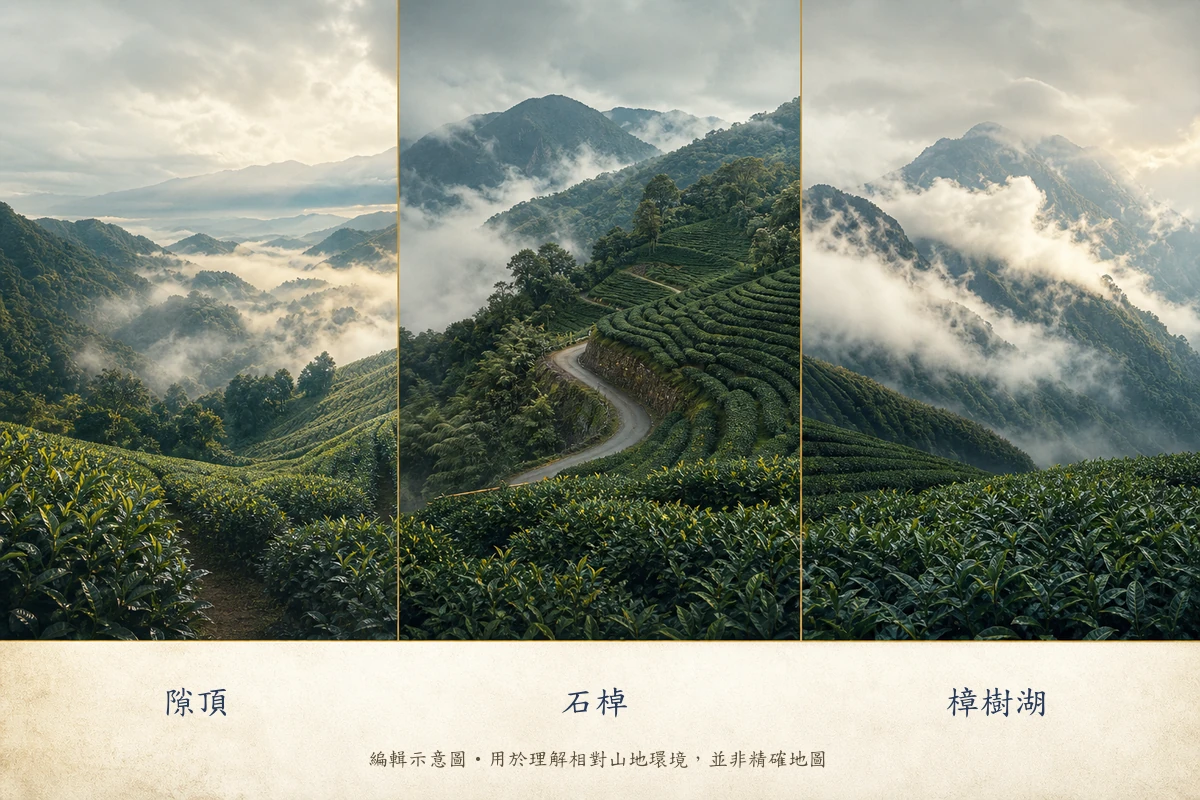 阿里山茶區比較與三個茶鄉地理示意