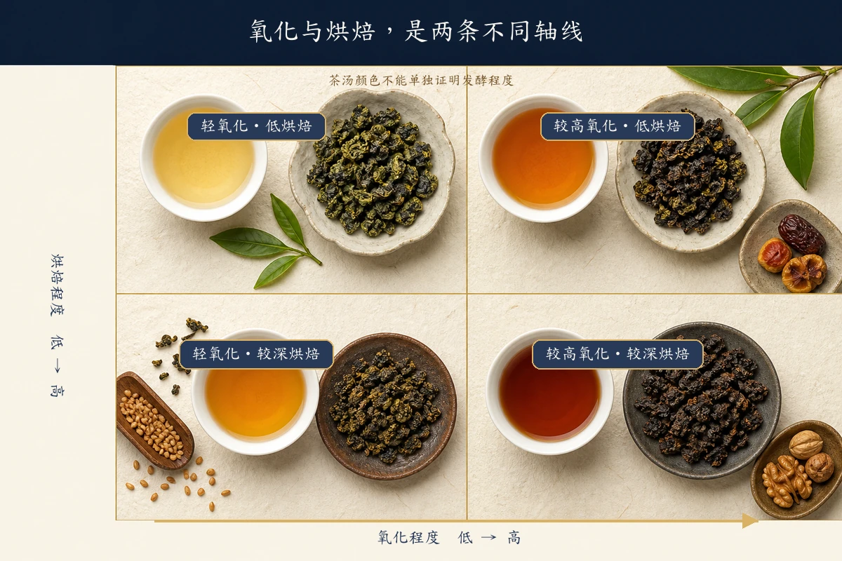 乌龙茶发酵与烘焙程度的双轴比较图