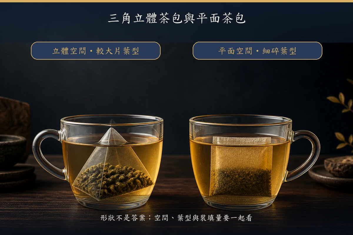 三角立體茶包與傳統平面茶包的有效空間比較