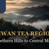 ABoxTik Taiwan tea regions cover with mountain tea gardens, teaware, and a bilingual title
