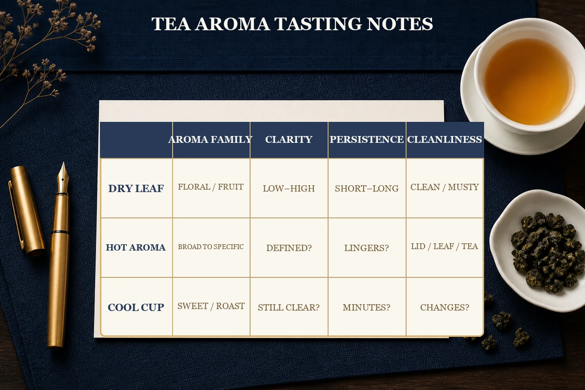 tea aroma notes for family clarity persistence and cleanliness