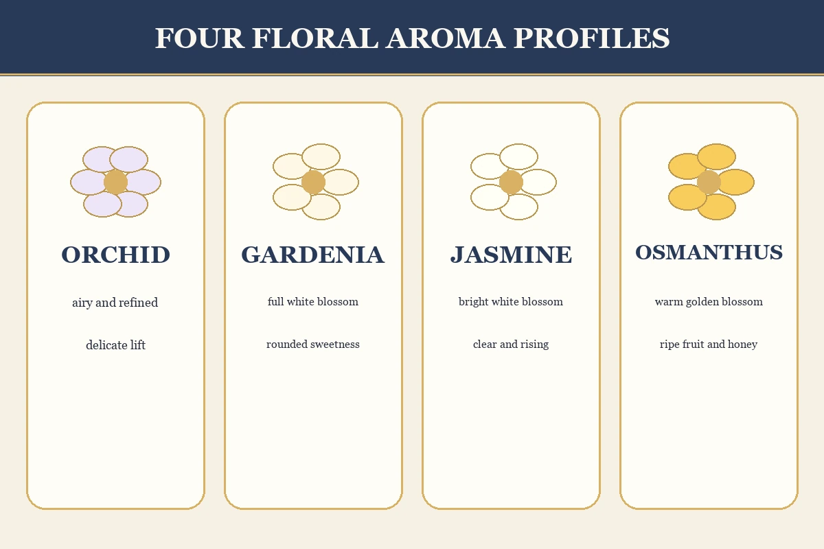 comparison of orchid gardenia jasmine and osmanthus aroma profiles in tea