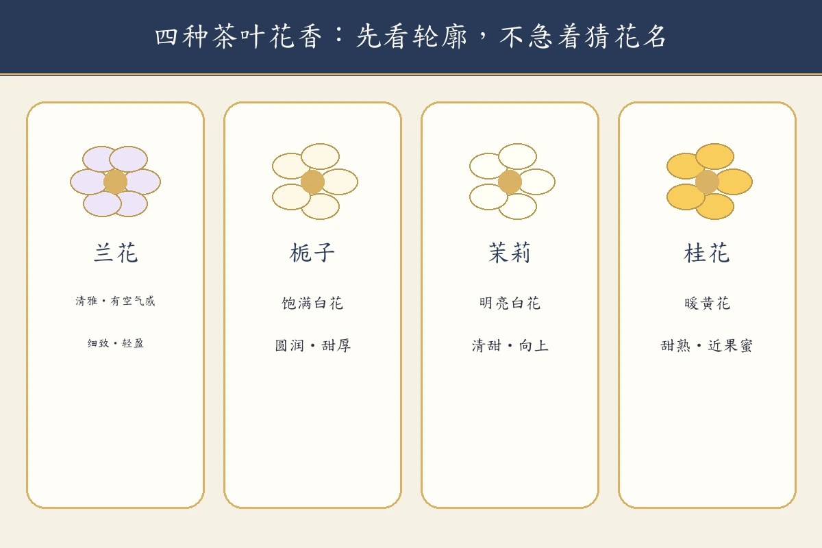 兰花栀子茉莉与桂花的茶叶花香轮廓对照
