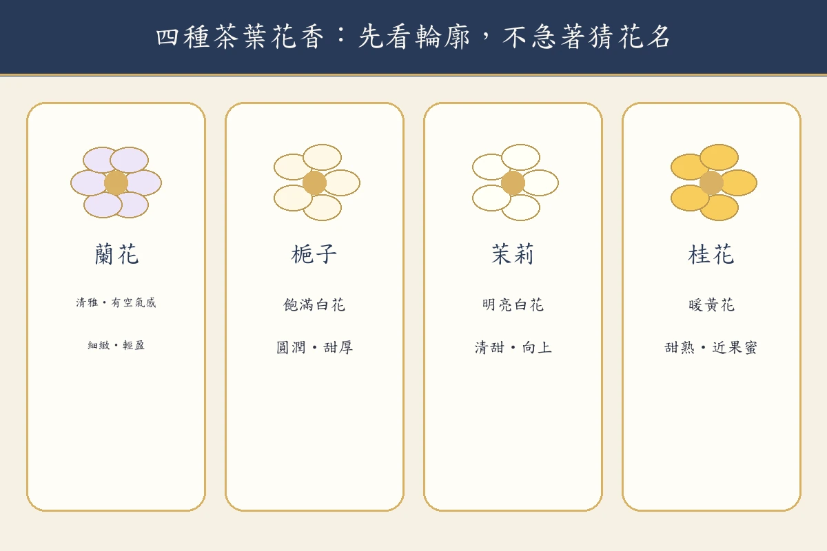 蘭花梔子茉莉與桂花的茶葉花香輪廓對照