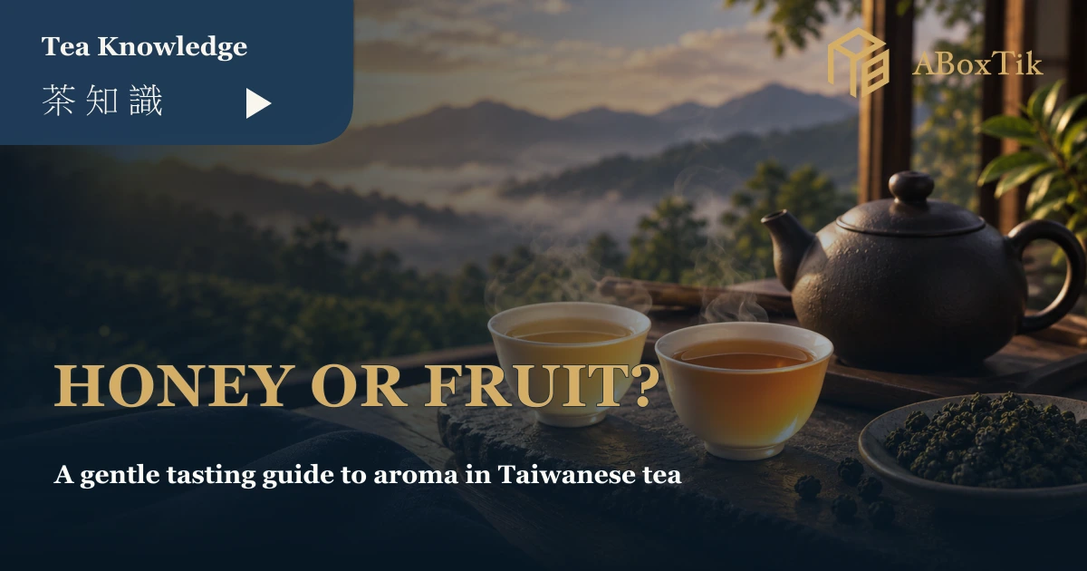 Two amber Taiwanese teas on a warm table for a honey and fruit aroma comparison