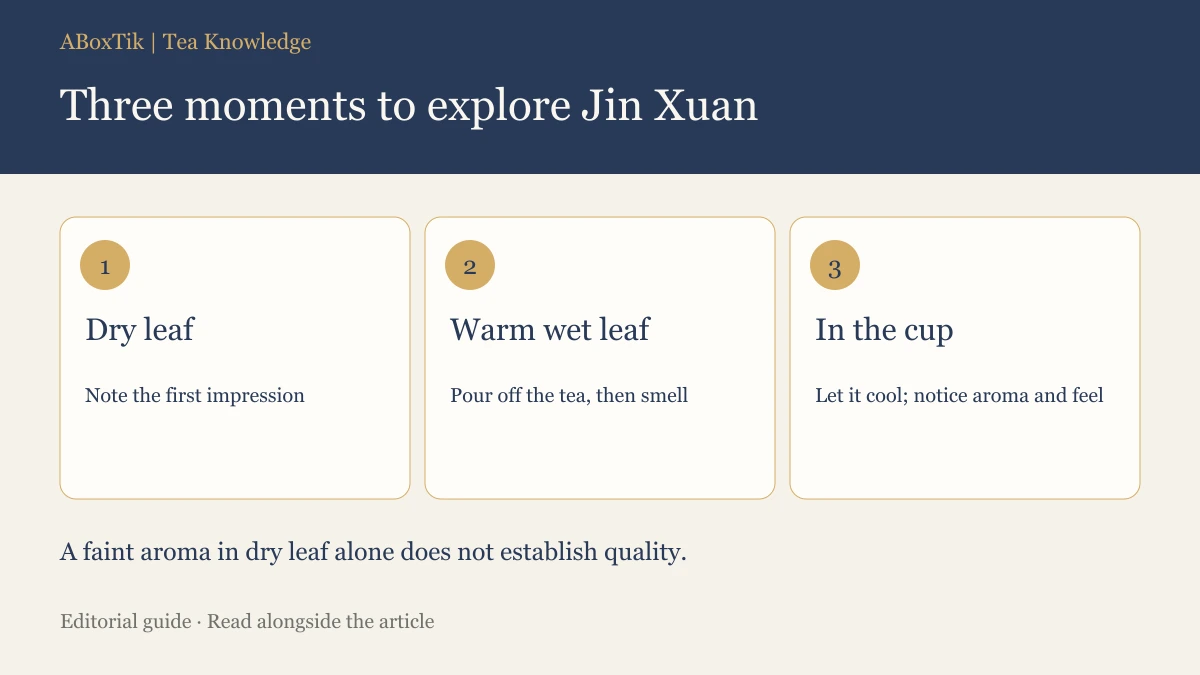 Jinxuan oolong aroma observations: dry leaf, warm wet leaf and in the cup