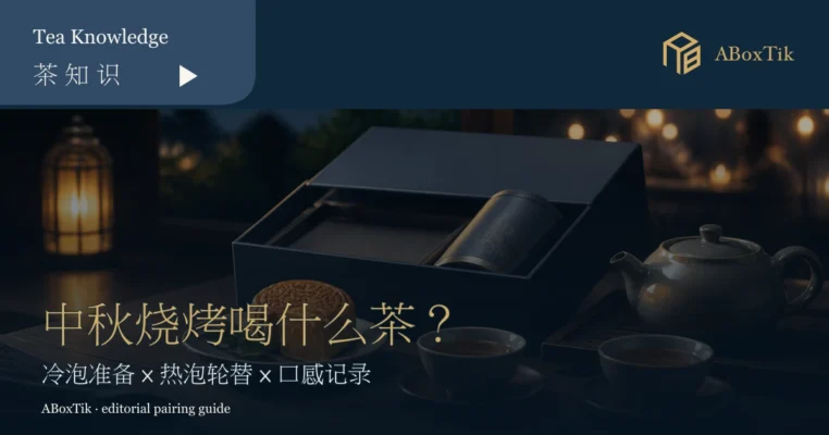 中秋夜茶席上的茶盒、茶壶与茶杯，作为烧烤聚会饮茶准备