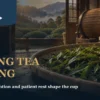 Fresh oolong leaves resting in bamboo trays after controlled tea tossing in a Taiwanese tea workshop