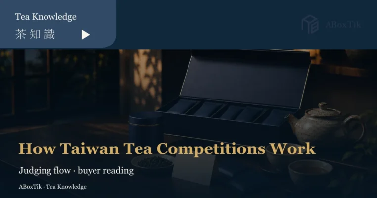 Taiwan tea competition judging guide with a tea setting and tasting cups