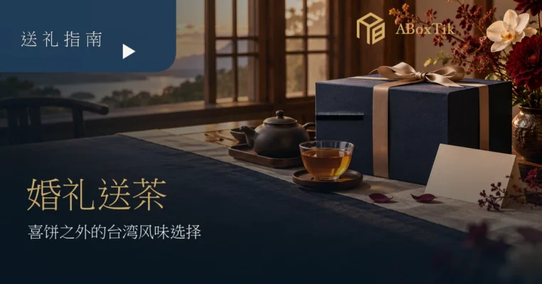 婚礼桌面上的台湾茶礼与空白祝福卡