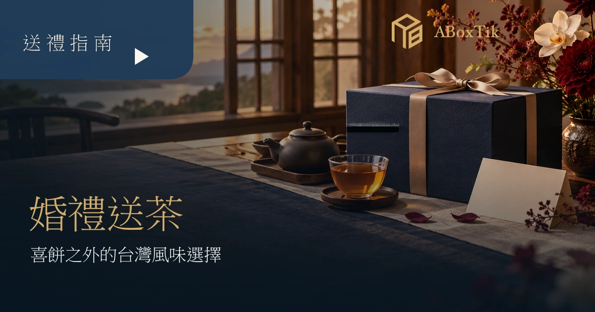 婚禮桌面上的台灣茶禮與空白祝福卡
