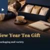 2027 Lunar New Year tea gifts with wrapped tea packets, cups and a blank planning notebook