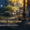 Black Friday tea deals comparison setting with a cup, teapot, two tea pouches and a blank notebook