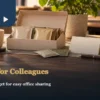 Tea gifts for colleagues with wrapped tea, mugs and a blank note card on an office table