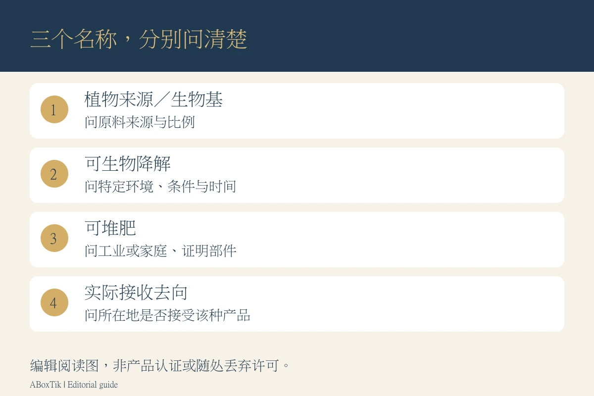 可降解茶包宣称阅读图：原料来源、特定分解条件与工业或家庭堆肥分开核查