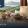 compostable tea bags: generic sachet, tea cups and packaging notes in a warm setting