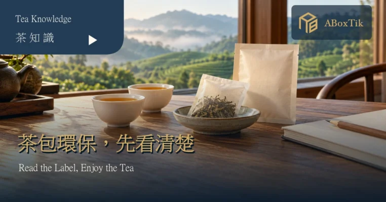 可分解茶包：一般濾袋、茶杯與包裝筆記的暖色茶席