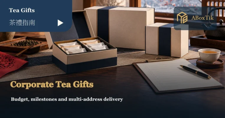 Corporate Lunar New Year tea gifts with a blank delivery checklist and a tea cup