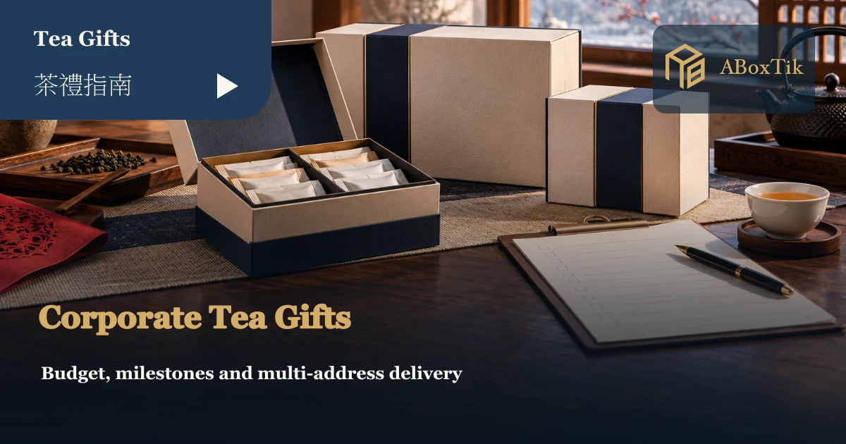 Corporate Lunar New Year tea gifts with a blank delivery checklist and a tea cup