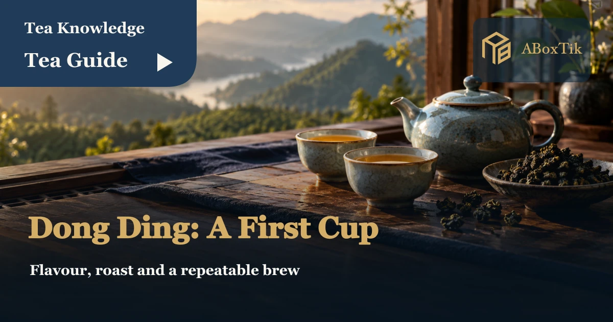 Dong Ding oolong tea set on a warm wooden table