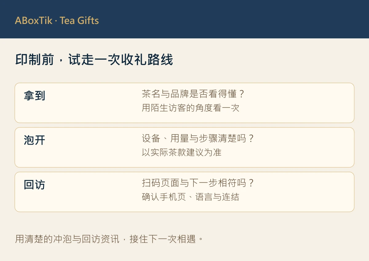 印制前，试走一次收礼路线：拿到、泡开、回访