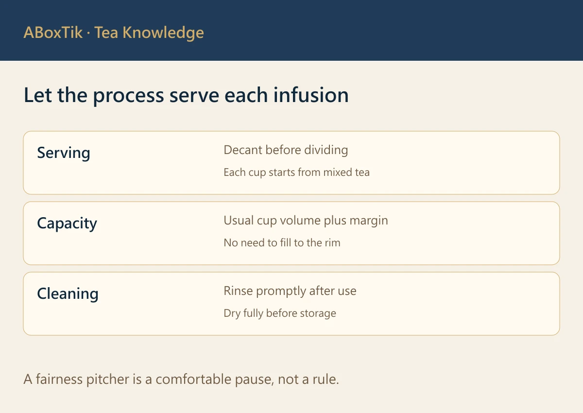 Fairness pitcher comparison for capacity, pouring, drips, and cleaning