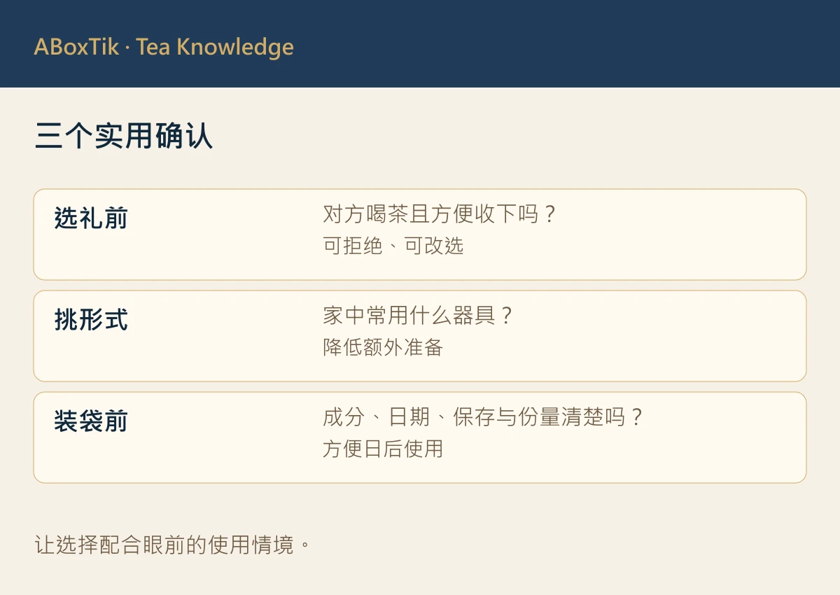 三个实用确认: 选礼前, 挑形式, 装袋前