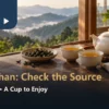 Warm tea setting with two cups and a blank notebook for a Fushoushan tea source and tasting guide