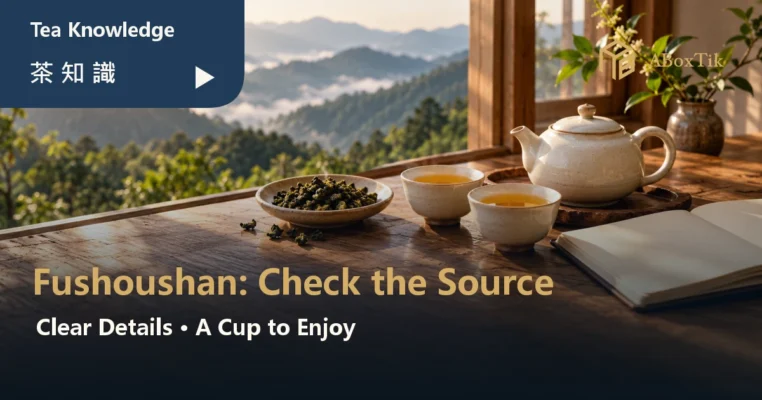 Warm tea setting with two cups and a blank notebook for a Fushoushan tea source and tasting guide