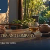 Gongfu tea in Taiwan home-table scene with a small pot, serving pitcher, three cups and a strainer cup