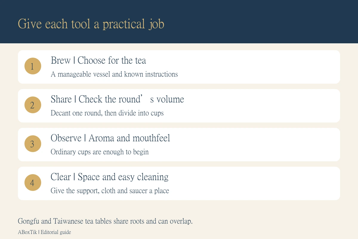 Gongfu tea in Taiwan tool guide covering brewing, sharing, observation and clearing