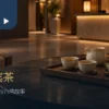饭店接待休息区的茶杯、茶壶与空白迎宾卡