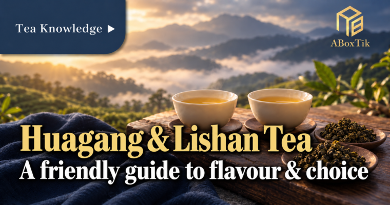 Two cups of high-mountain oolong on a warm tea table, ready for a Huagang and Lishan comparison