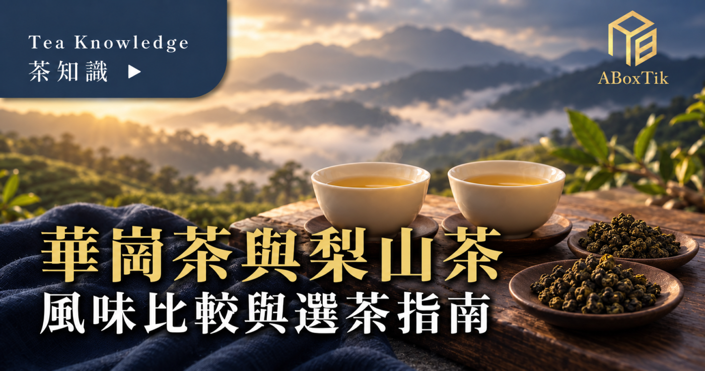 兩杯高山烏龍茶置於暖色茶席，準備比較華崗與梨山茶