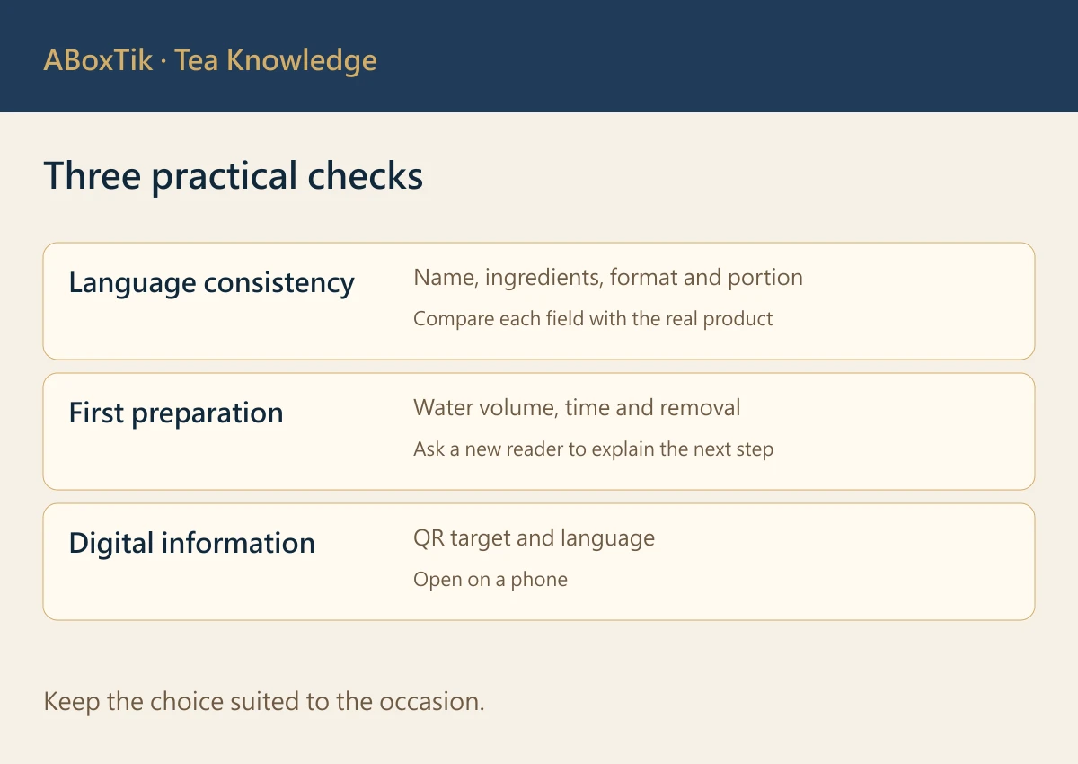 Three practical checks: Language consistency, First preparation, Digital information