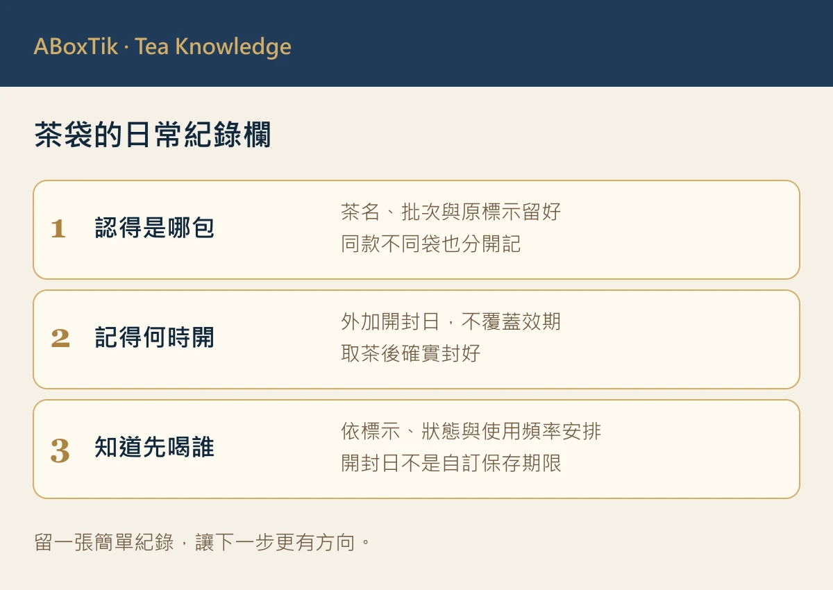 茶葉開封日期 — 茶袋的日常紀錄欄