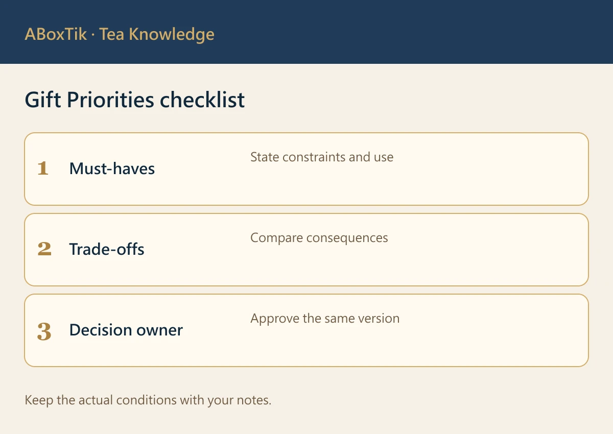 Corporate Tea Gift Decisions: Set Clear Priorities - ABoxTik 一盒精品 2 Gift Priorities checklist