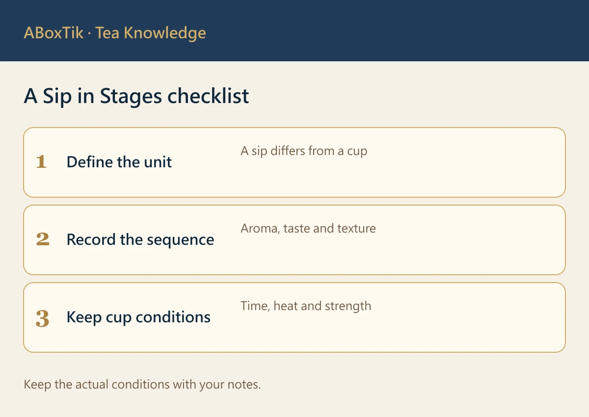 Tea Tasting in Stages: Beginning, Middle and Finish - ABoxTik 一盒精品 2 A Sip in Stages checklist