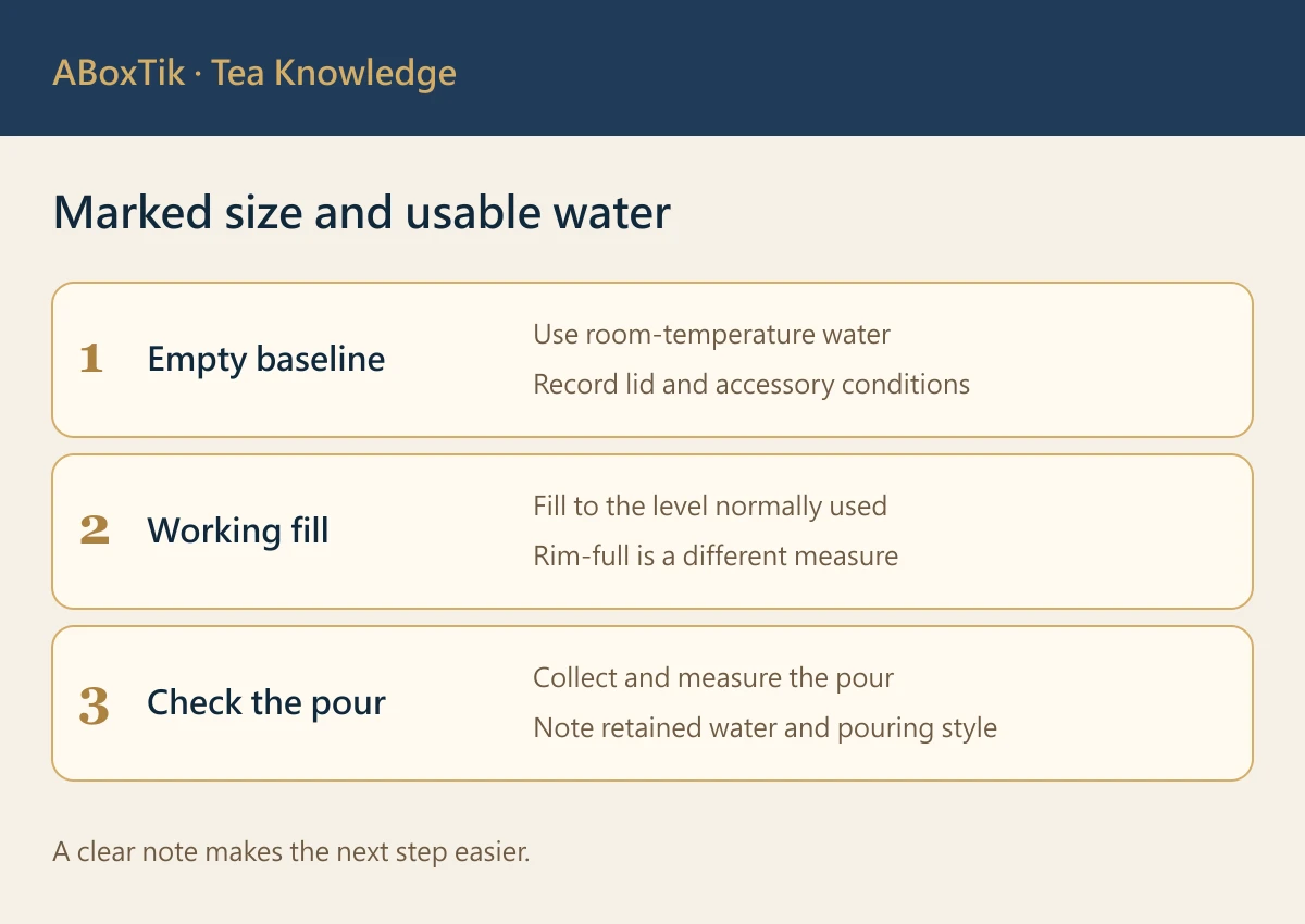 usable teapot capacity — Marked size and usable water