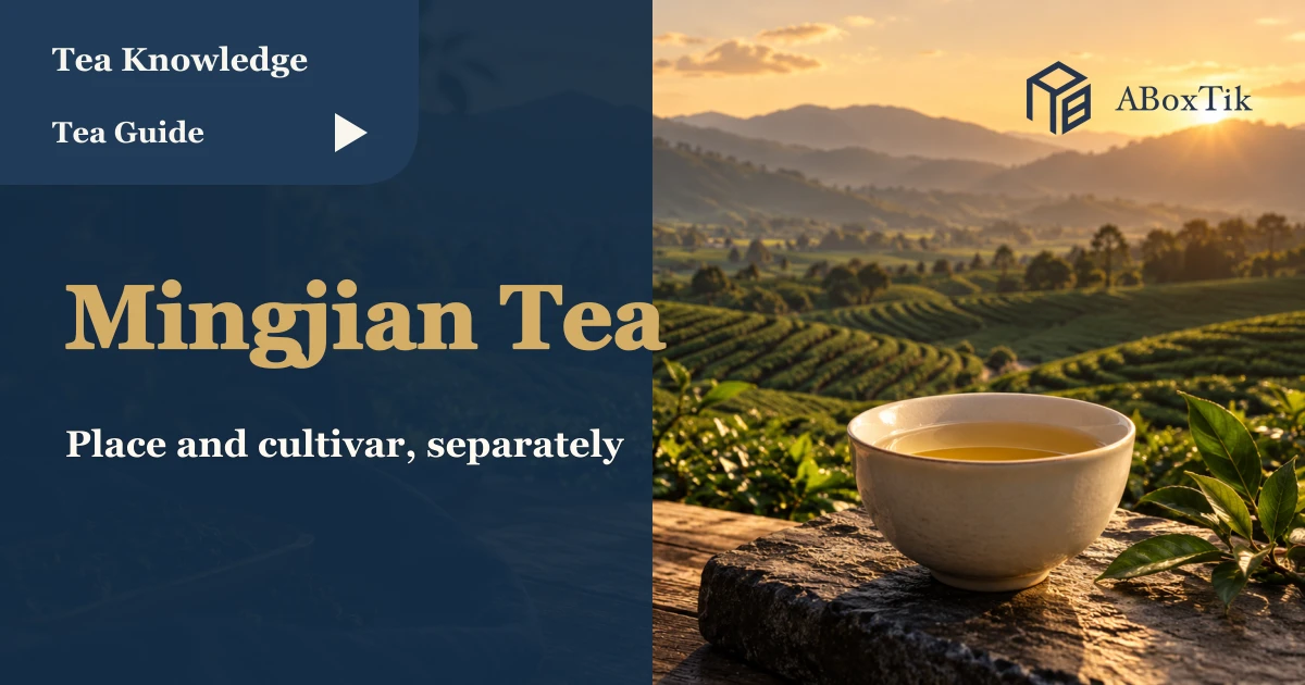 An illustrative tea plateau and cup for a Mingjian Songboling guide