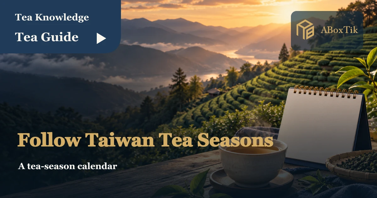 A Year-Round Taiwan Tea Season Observation Calendar - ABoxTik 一盒精品 1 An illustrative Taiwan mountain tea garden with a cup and blank calendar