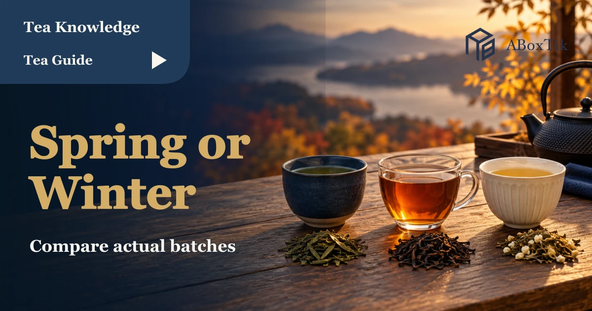 Cups and dry leaves in an illustrative seasonal tea setting