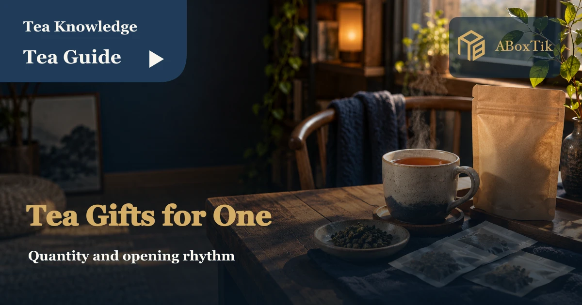 Tea Gifts for Friends Who Live Alone - ABoxTik 一盒精品 1 A mug and small sealed tea portions in a compact home tea corner