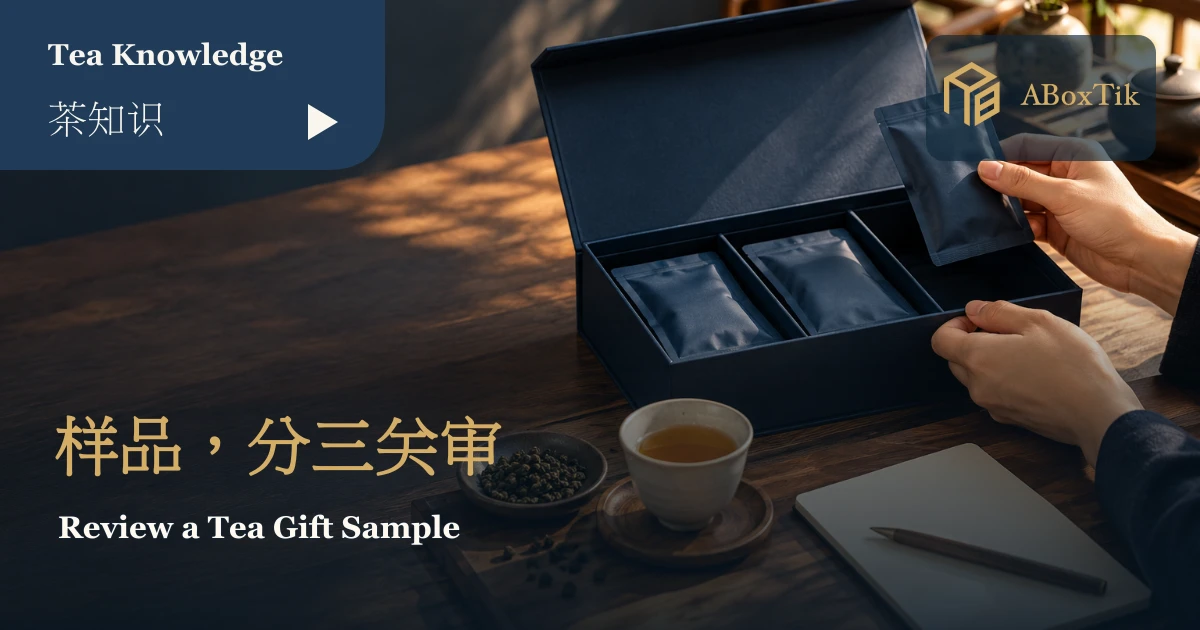 双手检查素色茶礼样品的内衬与独立茶包