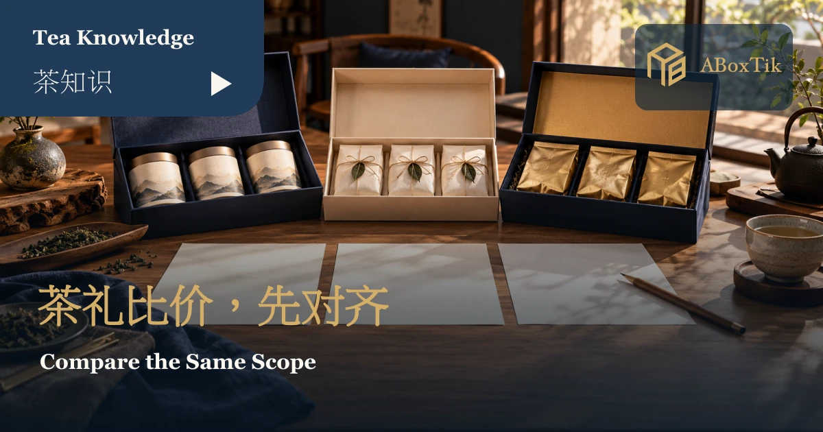 三款茶礼盒、空白报价表与茶杯
