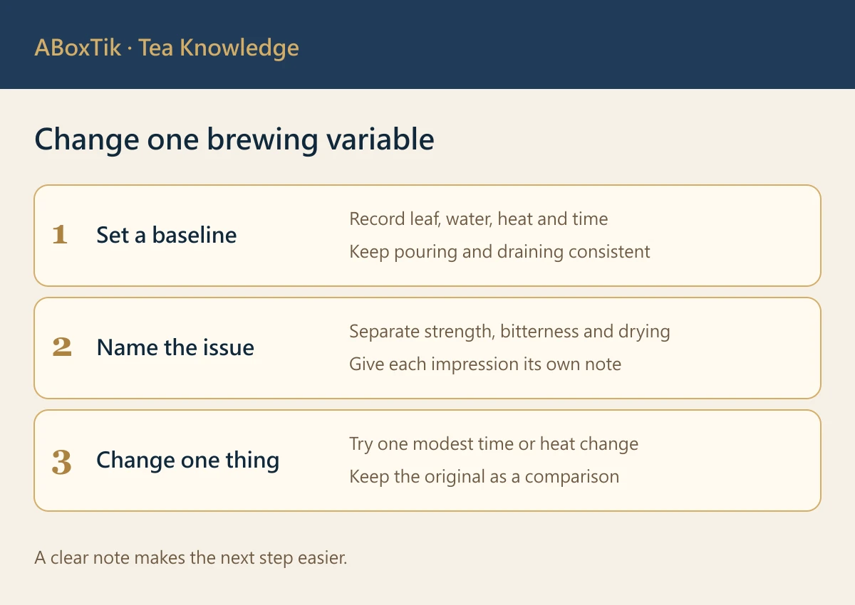 weak yet astringent tea — Change one brewing variable