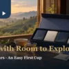 Mixed tea bag gift box illustration with four small cartons and two cups beside a sunlit window