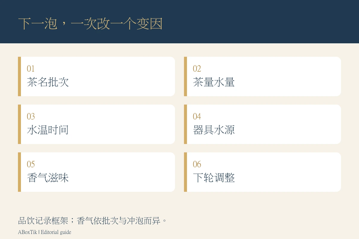 红玉品饮记录的茶名批次、茶量水量、水温时间、器具水源、香气滋味与下轮调整